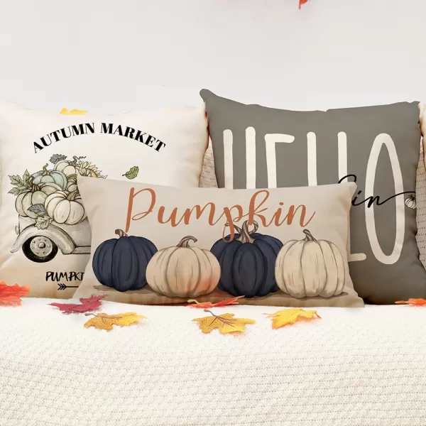 DFXSZ Fall Pillow Covers 12x20 Inch Fall Autumn Thanksgiving Ink Painting Blue Pumpkins Lumbar Pillowcase Cotton Linen DecorativeDecoration for Home CouchBlue White