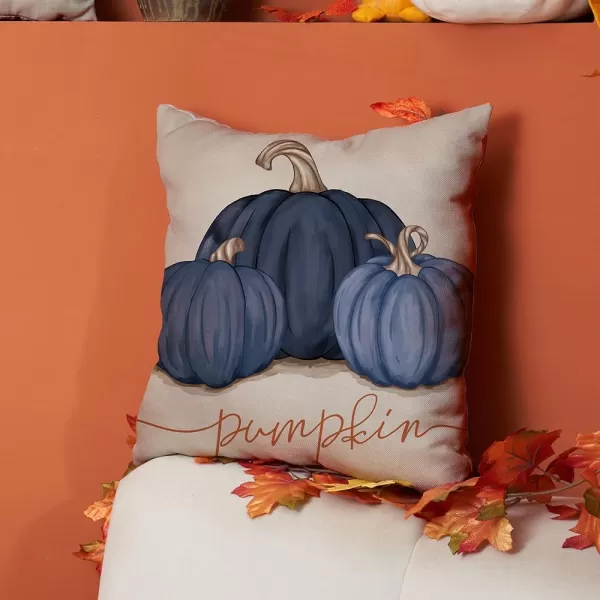 DFXSZ Fall Pillow Covers 12x20 Inch Fall Autumn Thanksgiving Ink Painting Blue Pumpkins Lumbar Pillowcase Cotton Linen DecorativeDecoration for Home CouchBlue