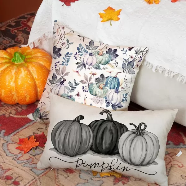 DFXSZ Fall Pillow Covers 12x20 Inch Fall Autumn Thanksgiving Ink Painting Blue Pumpkins Lumbar Pillowcase Cotton Linen DecorativeDecoration for Home CouchBlack
