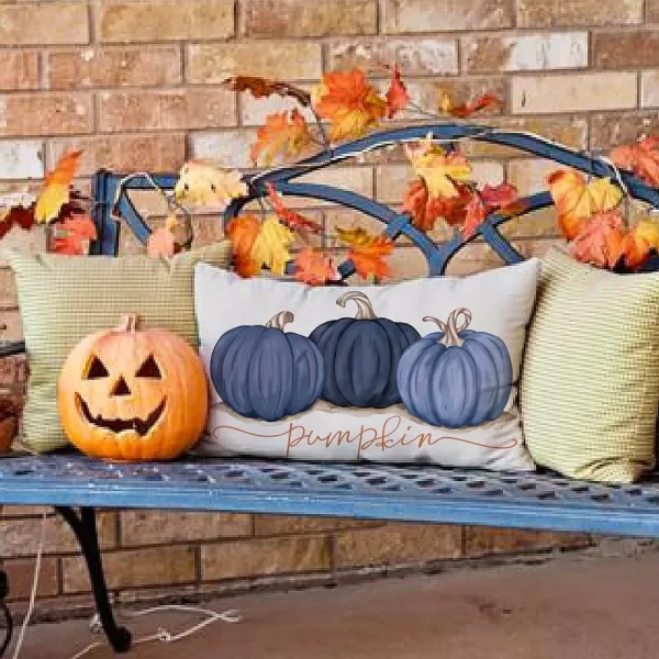 DFXSZ Fall Pillow Covers 12x20 Inch Fall Autumn Thanksgiving Ink Painting Blue Pumpkins Lumbar Pillowcase Cotton Linen DecorativeDecoration for Home CouchBlue