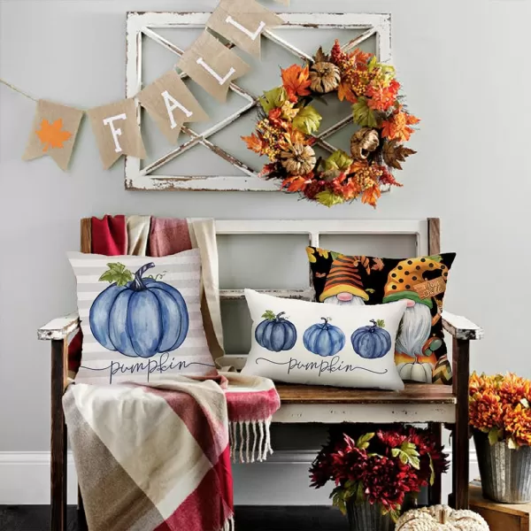 DFXSZ Fall Pillow Covers 12x20 Inch Fall Autumn Thanksgiving Ink Painting Blue Pumpkins Lumbar Pillowcase Cotton Linen DecorativeDecoration for Home CouchBlue3