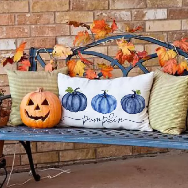 DFXSZ Fall Pillow Covers 12x20 Inch Fall Autumn Thanksgiving Ink Painting Blue Pumpkins Lumbar Pillowcase Cotton Linen DecorativeDecoration for Home CouchBlue3