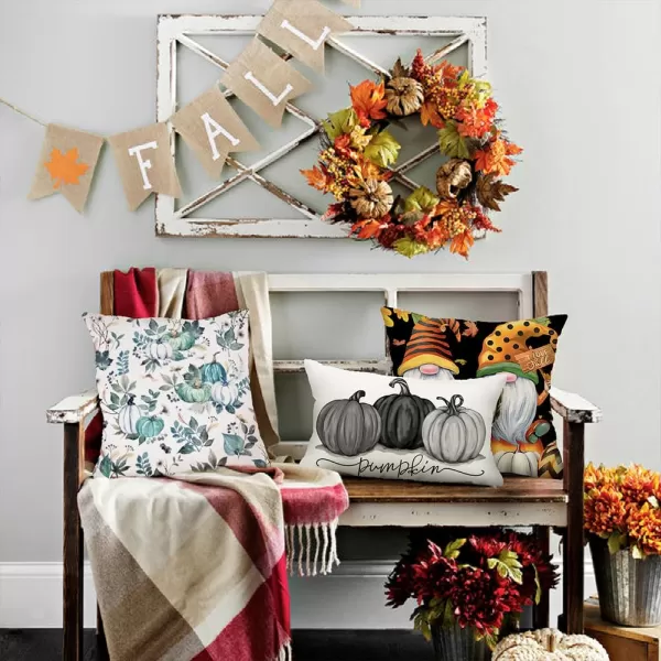 DFXSZ Fall Pillow Covers 12x20 Inch Fall Autumn Thanksgiving Ink Painting Blue Pumpkins Lumbar Pillowcase Cotton Linen DecorativeDecoration for Home CouchBlack