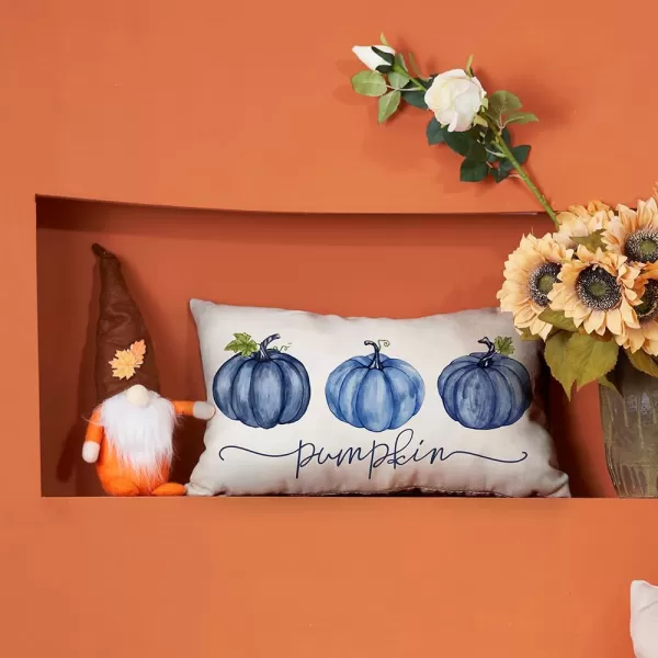 DFXSZ Fall Pillow Covers 12x20 Inch Fall Autumn Thanksgiving Ink Painting Blue Pumpkins Lumbar Pillowcase Cotton Linen DecorativeDecoration for Home CouchBlue3