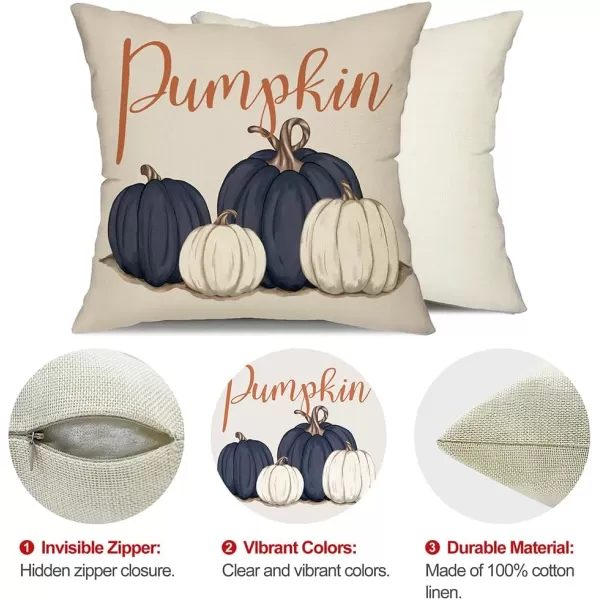 DFXSZ Fall Pillow Covers 12x20 Inch Fall Autumn Thanksgiving Ink Painting Blue Pumpkins Lumbar Pillowcase Cotton Linen DecorativeDecoration for Home CouchBlue White