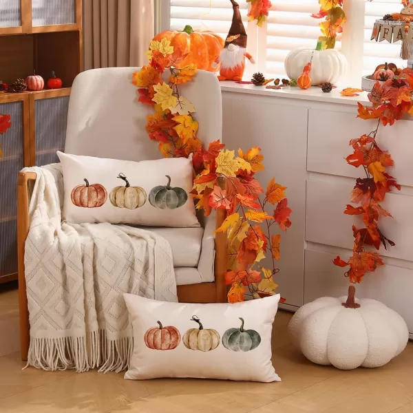 DFXSZ Fall Pillow Covers 12x20 Inch Fall Autumn Thanksgiving Orange Pumpkins Lumbar Pillow Covers Polyester Fall Decoration for Home Couch YZT71A12Orange White Green Pumpkin