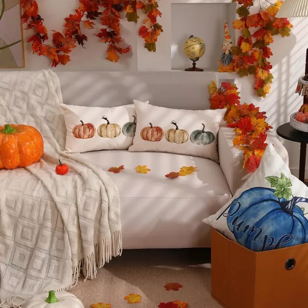 DFXSZ Fall Pillow Covers 12x20 Inch Fall Autumn Thanksgiving Orange Pumpkins Lumbar Pillow Covers Polyester Fall Decoration for Home Couch YZT71A12Orange White Green Pumpkin