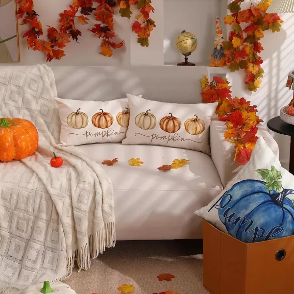 DFXSZ Fall Pillow Covers 12x20 Inch Fall Autumn Thanksgiving Orange Pumpkins Lumbar Pillow Covers Polyester Fall Decoration for Home Couch YZT71A12Three Color Pumpkins