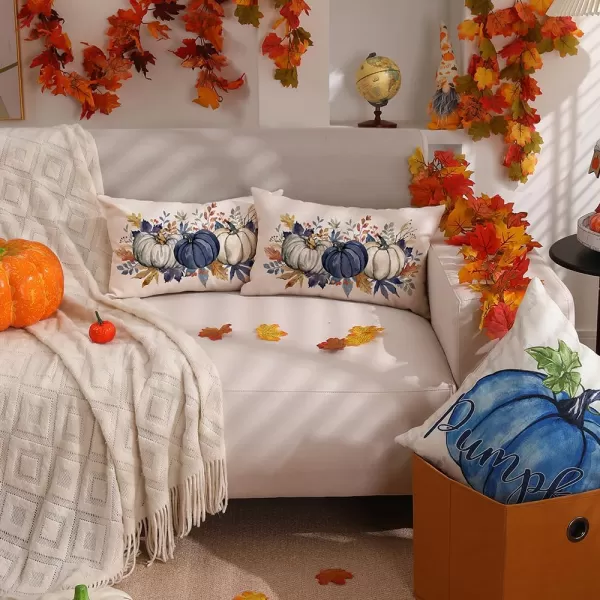 DFXSZ Fall Pillow Covers 12x20 Inch Fall Thanksgiving Orange White Flowers Lumbar Pillow Covers Polyester Fall Decoration for Home Couch YTZ073A12Dark Blue White