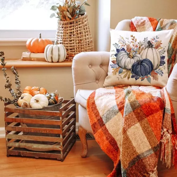 DFXSZ Fall Pillow Covers 12x20 Inch Fall Thanksgiving Orange White Flowers Lumbar Pillow Covers Polyester Fall Decoration for Home Couch YTZ073A12Dark Blue White