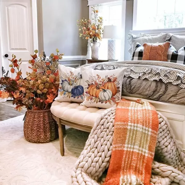 DFXSZ Fall Pillow Covers 12x20 Inch Fall Thanksgiving Orange White Flowers Lumbar Pillow Covers Polyester Fall Decoration for Home Couch YTZ073A12Orange White
