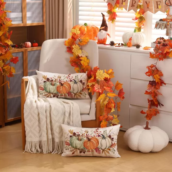 DFXSZ Fall Pillow Covers 12x20 Inch Fall Thanksgiving Orange White Flowers Lumbar Pillow Covers Polyester Fall Decoration for Home Couch YTZ073A12Orange Green White Pumpkin