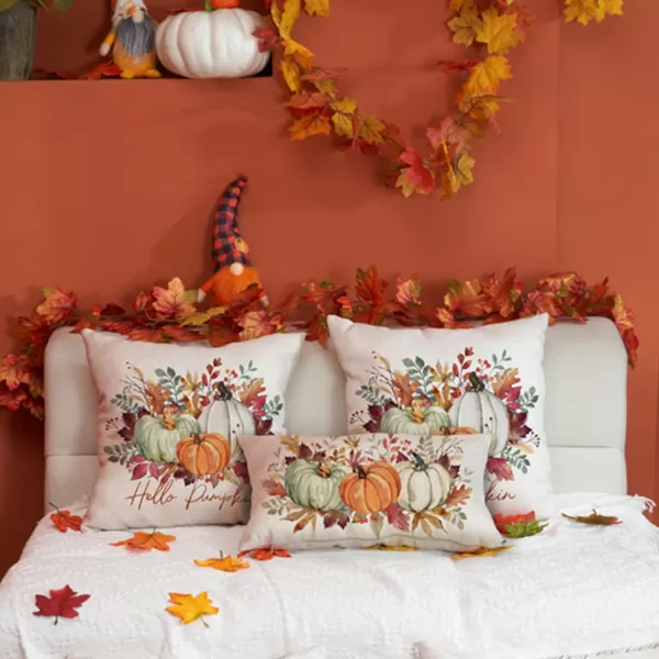 DFXSZ Fall Pillow Covers 12x20 Inch Fall Thanksgiving Orange White Flowers Lumbar Pillow Covers Polyester Fall Decoration for Home Couch YTZ073A12Orange Green White Pumpkin