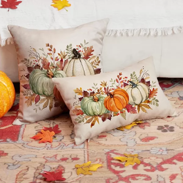 DFXSZ Fall Pillow Covers 12x20 Inch Fall Thanksgiving Orange White Flowers Lumbar Pillow Covers Polyester Fall Decoration for Home Couch YTZ073A12Orange Green White Pumpkin