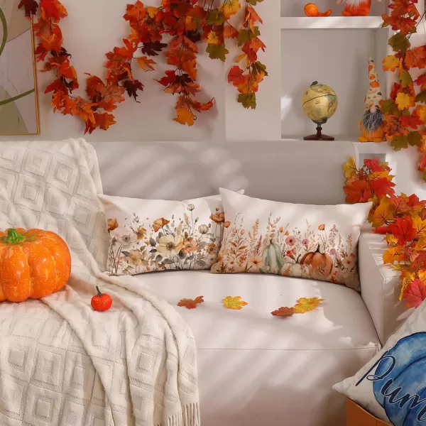 DFXSZ Fall Pillow Covers 12x20 Inch Fall Thanksgiving Orange White Flowers Lumbar Pillow Covers Polyester Fall Decoration for Home Couch YTZ073A12Orange White Flower