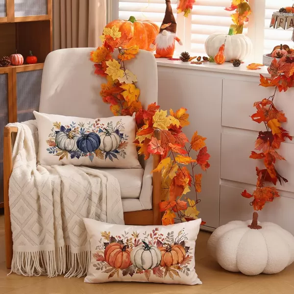 DFXSZ Fall Pillow Covers 12x20 Inch Fall Thanksgiving Orange White Flowers Lumbar Pillow Covers Polyester Fall Decoration for Home Couch YTZ073A12Orange White