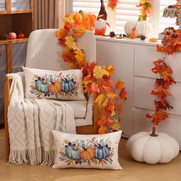 DFXSZ Fall Pillow Covers 12x20 Inch Fall Thanksgiving Orange White Flowers Lumbar Pillow Covers Polyester Fall Decoration for Home Couch YTZ073A12Orange Blue Green