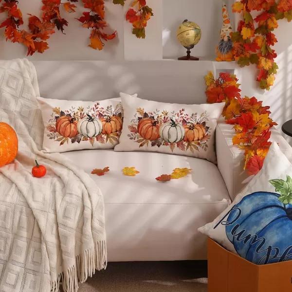 DFXSZ Fall Pillow Covers 12x20 Inch Fall Thanksgiving Orange White Flowers Lumbar Pillow Covers Polyester Fall Decoration for Home Couch YTZ073A12Orange White