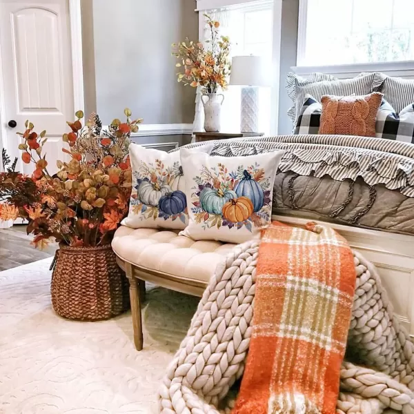 DFXSZ Fall Pillow Covers 12x20 Inch Fall Thanksgiving Orange White Flowers Lumbar Pillow Covers Polyester Fall Decoration for Home Couch YTZ073A12Orange Blue Green