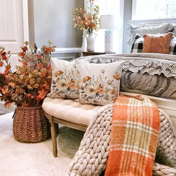 DFXSZ Fall Pillow Covers 12x20 Inch Fall Thanksgiving Orange White Flowers Lumbar Pillow Covers Polyester Fall Decoration for Home Couch YTZ073A12Orange White Flower