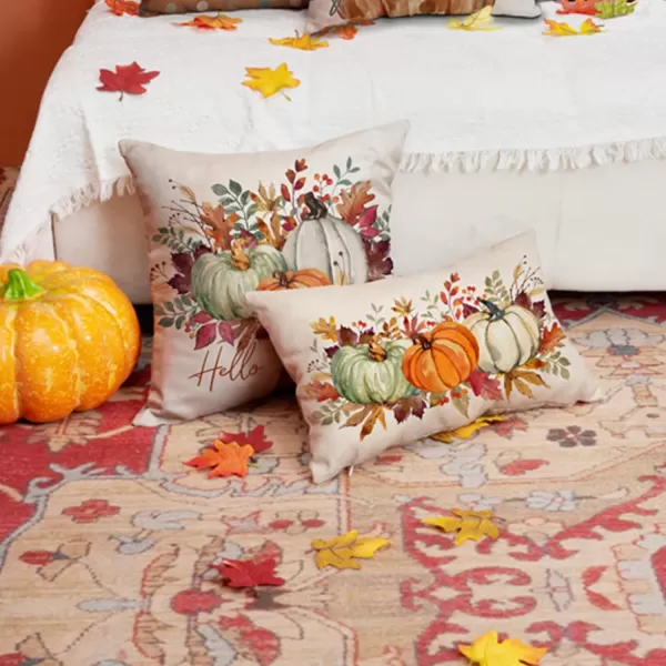 DFXSZ Fall Pillow Covers 12x20 Inch Fall Thanksgiving Orange White Flowers Lumbar Pillow Covers Polyester Fall Decoration for Home Couch YTZ073A12Orange Green White Pumpkin