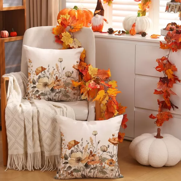 DFXSZ Fall Pillow Covers 12x20 Inch Fall Thanksgiving Orange White Flowers Lumbar Pillow Covers Polyester Fall Decoration for Home Couch YTZ073A12Orange White Flower