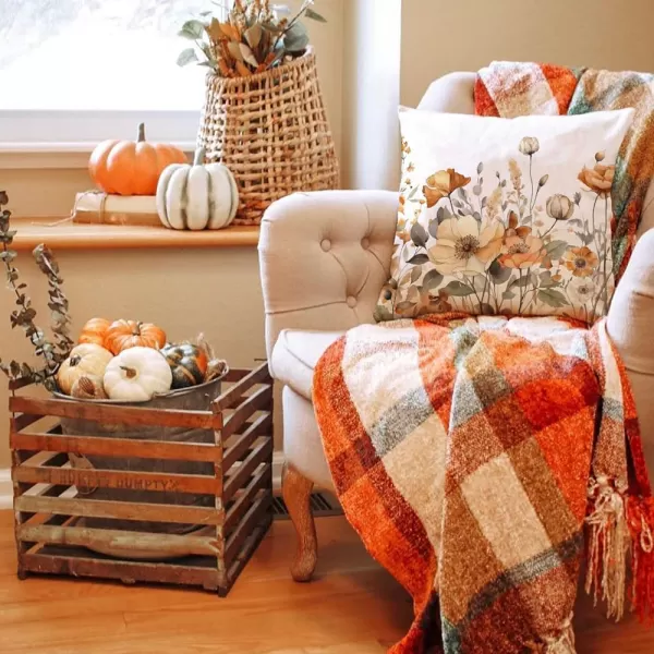 DFXSZ Fall Pillow Covers 12x20 Inch Fall Thanksgiving Orange White Flowers Lumbar Pillow Covers Polyester Fall Decoration for Home Couch YTZ073A12Orange White Flower