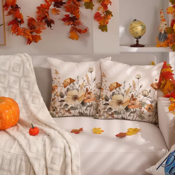 DFXSZ Fall Pillow Covers 12x20 Inch Fall Thanksgiving Orange White Flowers Lumbar Pillow Covers Polyester Fall Decoration for Home Couch YTZ073A12Orange White Flower