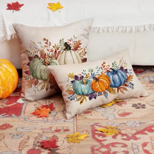 DFXSZ Fall Pillow Covers 12x20 Inch Fall Thanksgiving Orange White Flowers Lumbar Pillow Covers Polyester Fall Decoration for Home Couch YTZ073A12Orange Blue Green