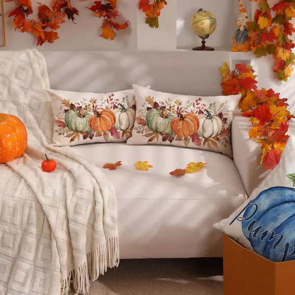 DFXSZ Fall Pillow Covers 12x20 Inch Fall Thanksgiving Orange White Flowers Lumbar Pillow Covers Polyester Fall Decoration for Home Couch YTZ073A12Orange Green White Pumpkin