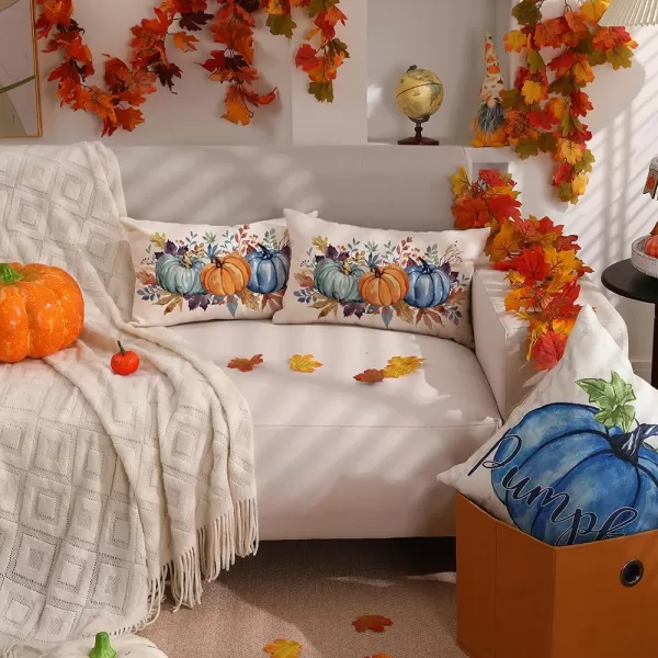 DFXSZ Fall Pillow Covers 12x20 Inch Fall Thanksgiving Orange White Flowers Lumbar Pillow Covers Polyester Fall Decoration for Home Couch YTZ073A12Orange Blue Green