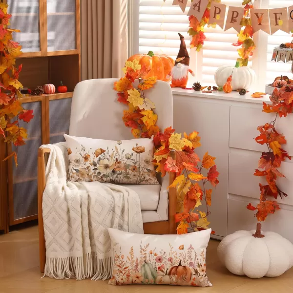 DFXSZ Fall Pillow Covers 12x20 Inch Fall Thanksgiving Orange White Flowers Lumbar Pillow Covers Polyester Fall Decoration for Home Couch YTZ073A12Orange White Flower