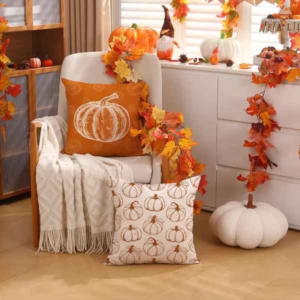 DFXSZ Fall Pillow Covers 18x18 inch Set of 2 Fall Decoration White Lines Pumpkin Decor Autumn Outdoor Pillow Cover Thanksgiving Decoration for Home Couch 128COrange Lines Pumpkin