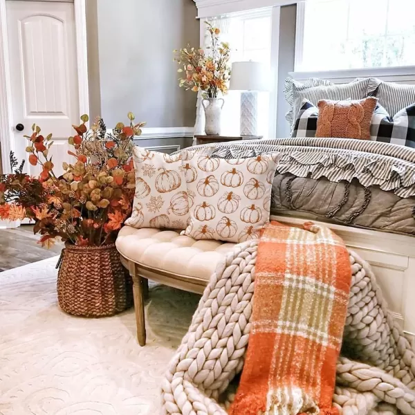 DFXSZ Fall Pillow Covers 18x18 inch Set of 2 Fall Decoration White Lines Pumpkin Decor Autumn Outdoor Pillow Cover Thanksgiving Decoration for Home Couch 128COrange Pumpkin Maple Leaves