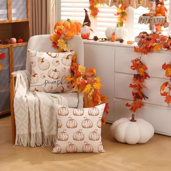 DFXSZ Fall Pillow Covers 18x18 inch Set of 2 Fall Decoration White Lines Pumpkin Decor Autumn Outdoor Pillow Cover Thanksgiving Decoration for Home Couch 128COrange Pumpkin