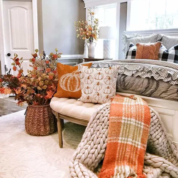 DFXSZ Fall Pillow Covers 18x18 inch Set of 2 Fall Decoration White Lines Pumpkin Decor Autumn Outdoor Pillow Cover Thanksgiving Decoration for Home Couch 128COrange Lines Pumpkin
