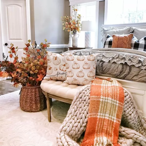 DFXSZ Fall Pillow Covers 18x18 inch Set of 2 Fall Decoration White Lines Pumpkin Decor Autumn Outdoor Pillow Cover Thanksgiving Decoration for Home Couch 128COrange Pumpkin
