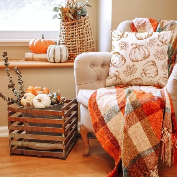 DFXSZ Fall Pillow Covers 18x18 inch Set of 2 Fall Decoration White Lines Pumpkin Decor Autumn Outdoor Pillow Cover Thanksgiving Decoration for Home Couch 128COrange Pumpkin Maple Leaves