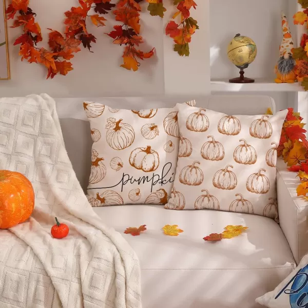 DFXSZ Fall Pillow Covers 18x18 inch Set of 2 Fall Decoration White Lines Pumpkin Decor Autumn Outdoor Pillow Cover Thanksgiving Decoration for Home Couch 128COrange Pumpkin