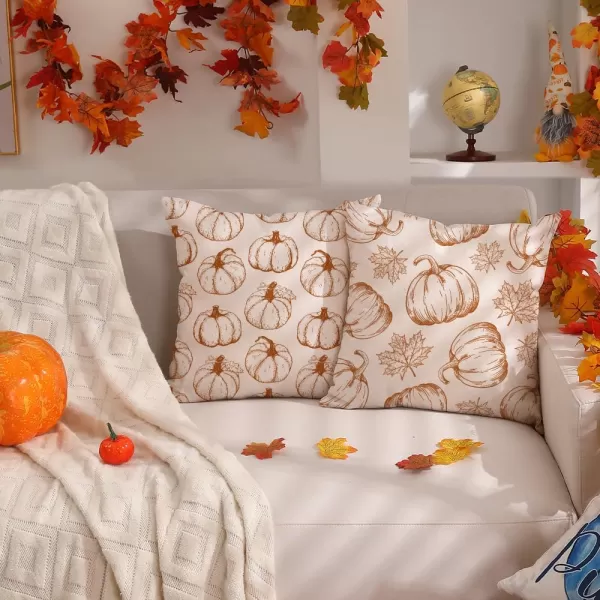 DFXSZ Fall Pillow Covers 18x18 inch Set of 2 Fall Decoration White Lines Pumpkin Decor Autumn Outdoor Pillow Cover Thanksgiving Decoration for Home Couch 128COrange Pumpkin Maple Leaves