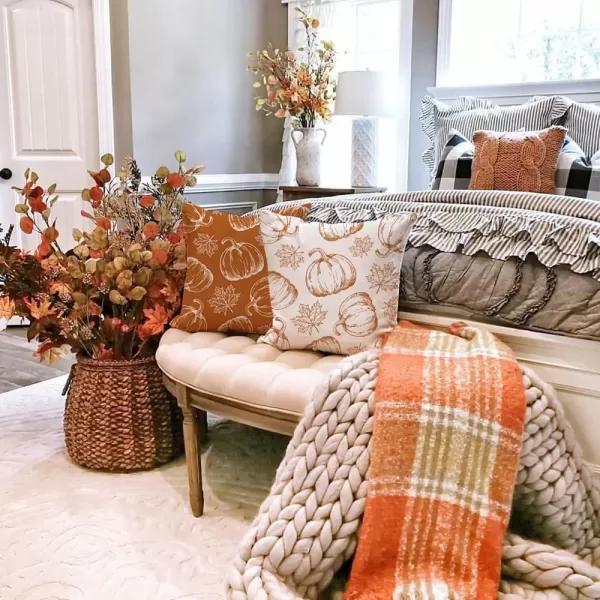 DFXSZ Fall Pillow Covers 18x18 inch Set of 2 Fall Decoration White Lines Pumpkin Decor Autumn Outdoor Pillow Cover Thanksgiving Decoration for Home Couch 128CWhite Pumpkin Maple Leaf