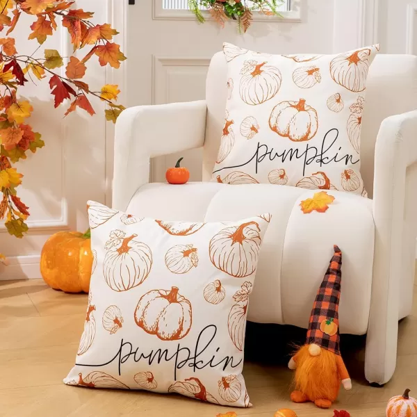 DFXSZ Fall Pillow Covers 18x18 inch Set of 2 Fall Decoration White Lines Pumpkin Decor Autumn Outdoor Pillow Cover Thanksgiving Decoration for Home Couch 128COrange Pumpkin