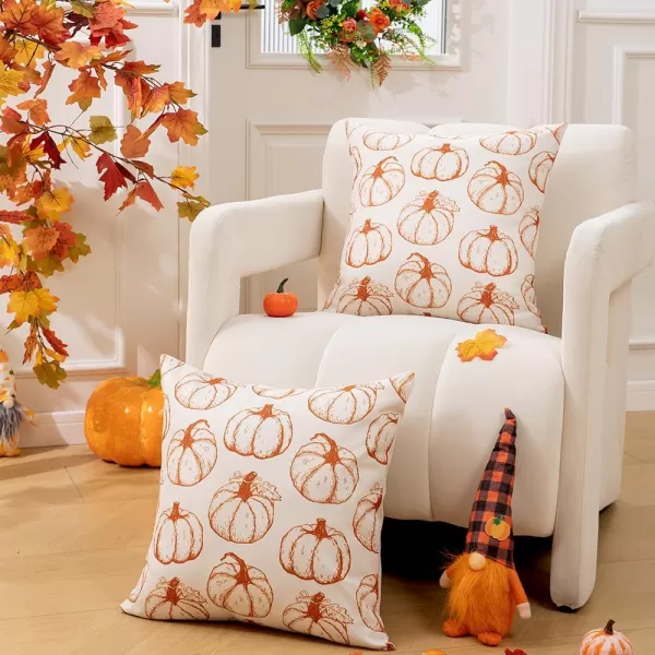 DFXSZ Fall Pillow Covers 18x18 inch Set of 2 Fall Decoration White Lines Pumpkin Decor Autumn Outdoor Pillow Cover Thanksgiving Decoration for Home Couch 128COrange Lines Pumpkin
