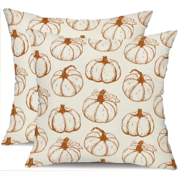 DFXSZ Fall Pillow Covers 18x18 inch Set of 2 Fall Decoration White Lines Pumpkin Decor Autumn Outdoor Pillow Cover Thanksgiving Decoration for Home Couch 128COrange Lines Pumpkin