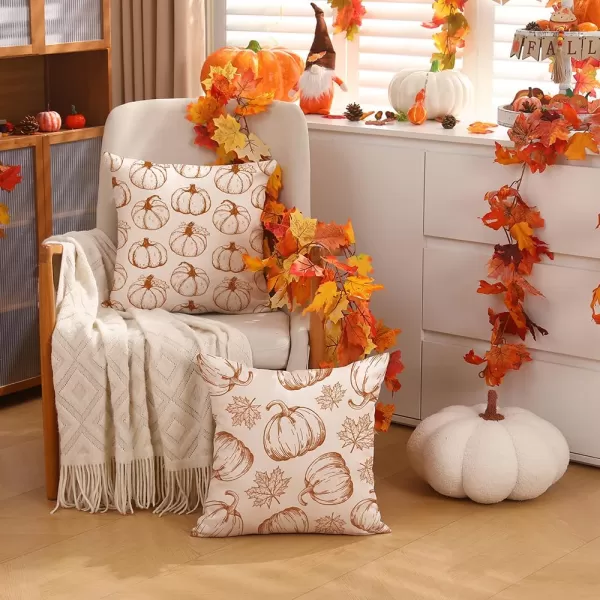 DFXSZ Fall Pillow Covers 18x18 inch Set of 2 Fall Decoration White Lines Pumpkin Decor Autumn Outdoor Pillow Cover Thanksgiving Decoration for Home Couch 128COrange Pumpkin Maple Leaves