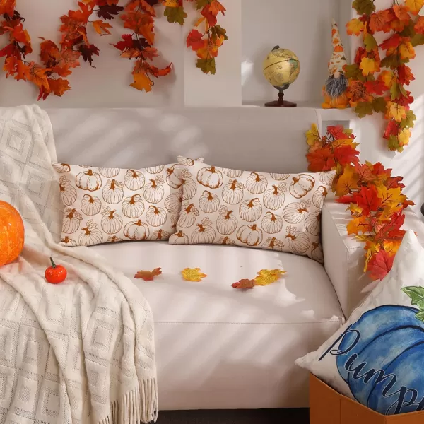 DFXSZ Fall Pillow Covers 18x18 inch Set of 2 Fall Decoration White Lines Pumpkin Decor Autumn Outdoor Pillow Cover Thanksgiving Decoration for Home Couch 128COrange Lines Pumpkin