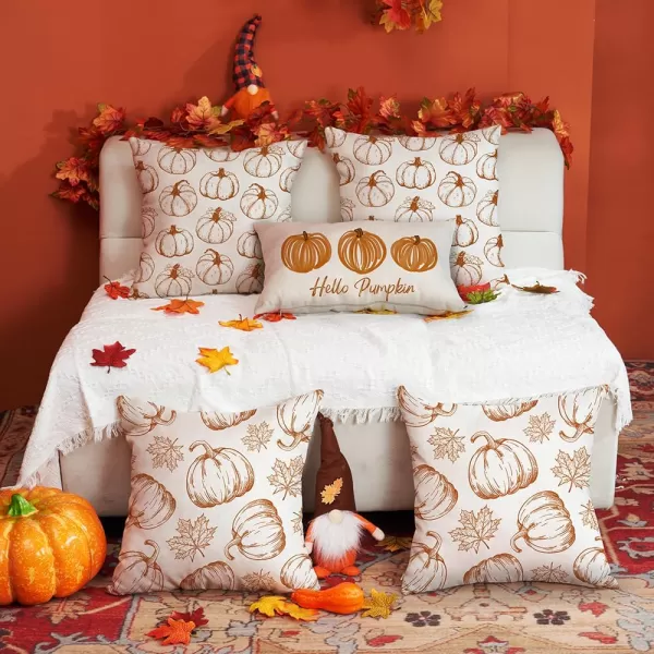 DFXSZ Fall Pillow Covers 18x18 inch Set of 2 Fall Decoration White Lines Pumpkin Decor Autumn Outdoor Pillow Cover Thanksgiving Decoration for Home Couch 128COrange Pumpkin Maple Leaves