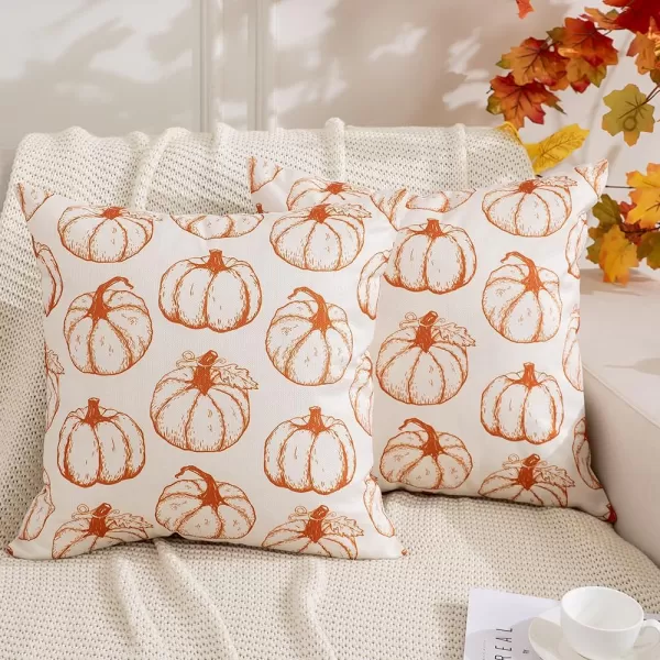 DFXSZ Fall Pillow Covers 18x18 inch Set of 2 Fall Decoration White Lines Pumpkin Decor Autumn Outdoor Pillow Cover Thanksgiving Decoration for Home Couch 128COrange Lines Pumpkin