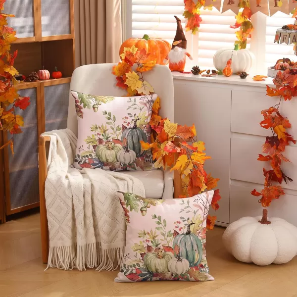 DFXSZ Fall Pillow Covers 18x18 inch Set of 2 Orange White Pumpkin Fallen Leaves Decorative Outdoor Throw Pillow Covers Autumn Thanksgiving Farmhouse Decoration for Home Couch TH27A18Green White