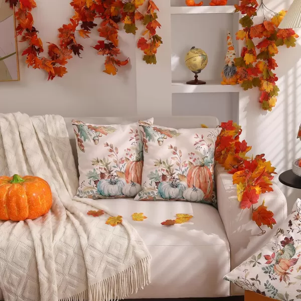 DFXSZ Fall Pillow Covers 18x18 inch Set of 2 Orange White Pumpkin Fallen Leaves Decorative Outdoor Throw Pillow Covers Autumn Thanksgiving Farmhouse Decoration for Home Couch TH27A18Green Orange
